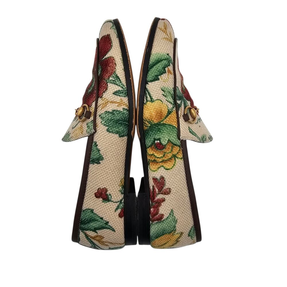 Gucci Jordaan Horsebit Flat Loafer Beige Floral Canvas Slip On Gold Size 38 US 8 - Picture 6 of 11